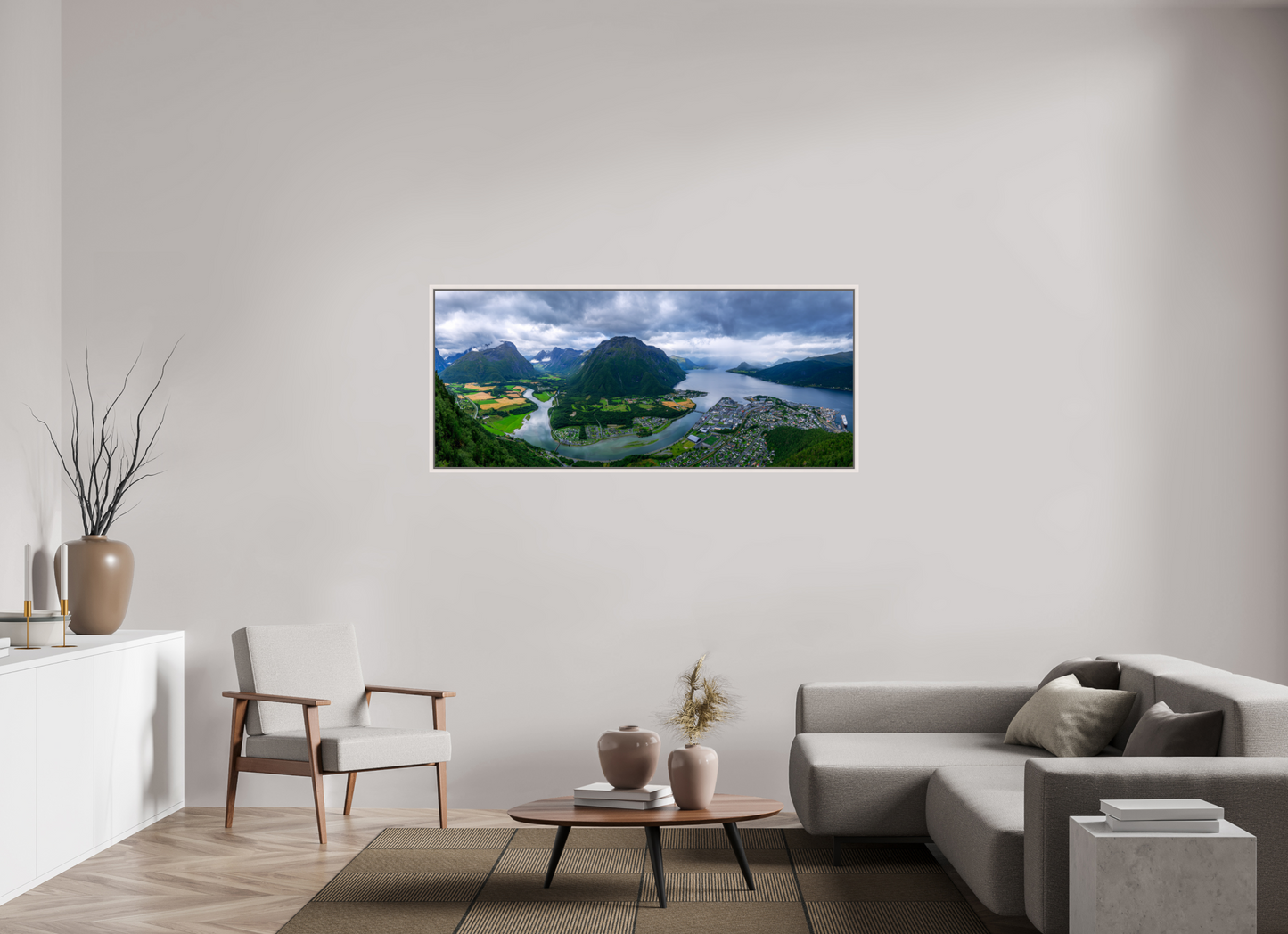165.8 x 70 cm, White Frame Andalsnes View from the Rampestreken