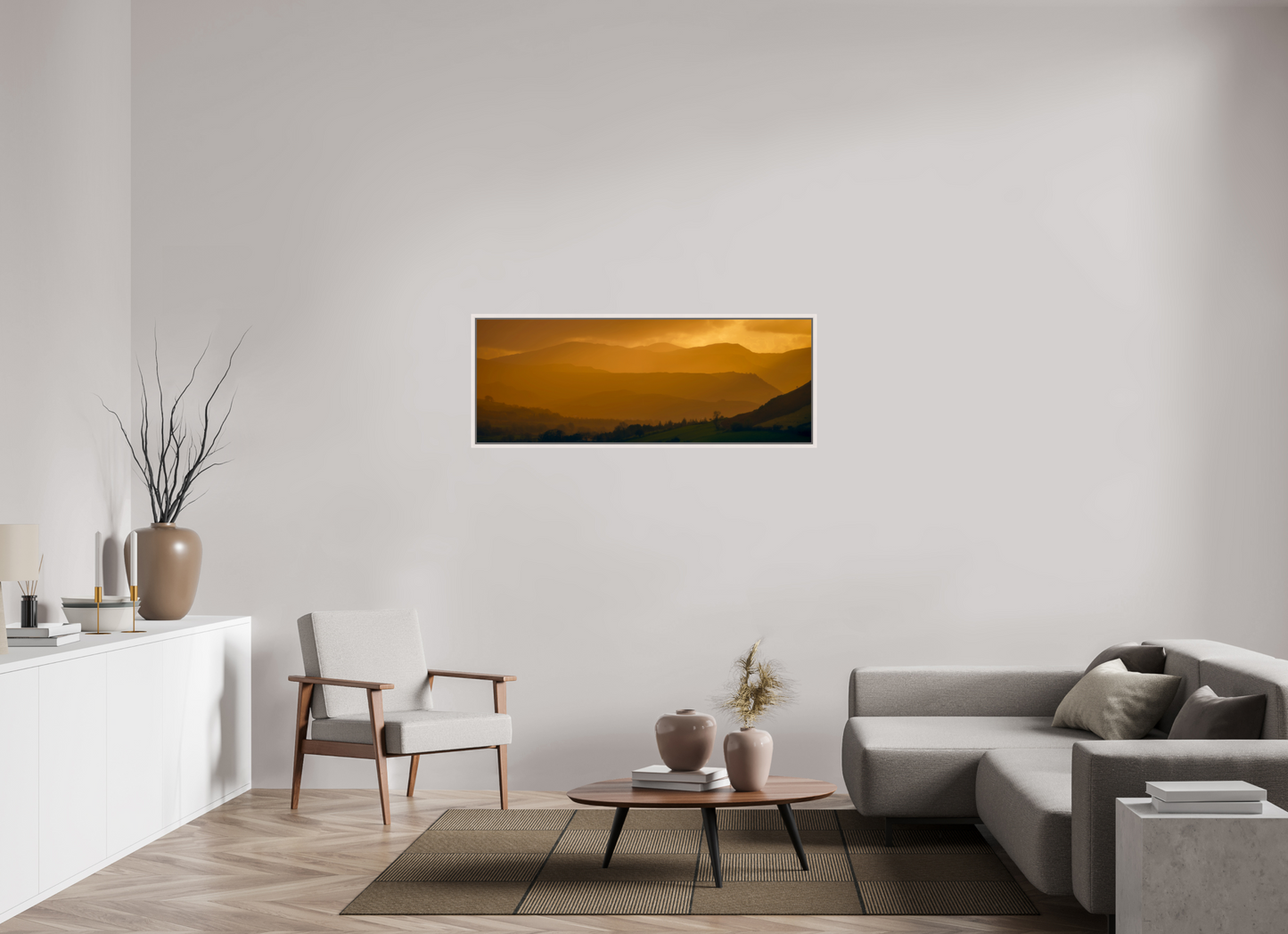 136.1 x 50 cm, White Frame Lakeland Layers from Near Howe