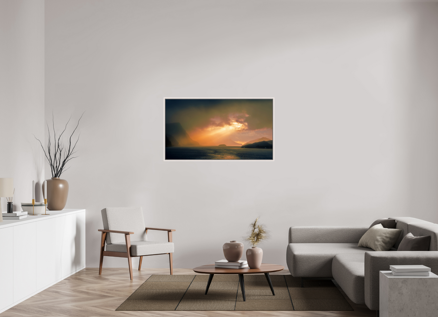 128 x 72 cm, White Frame Olden Sunset