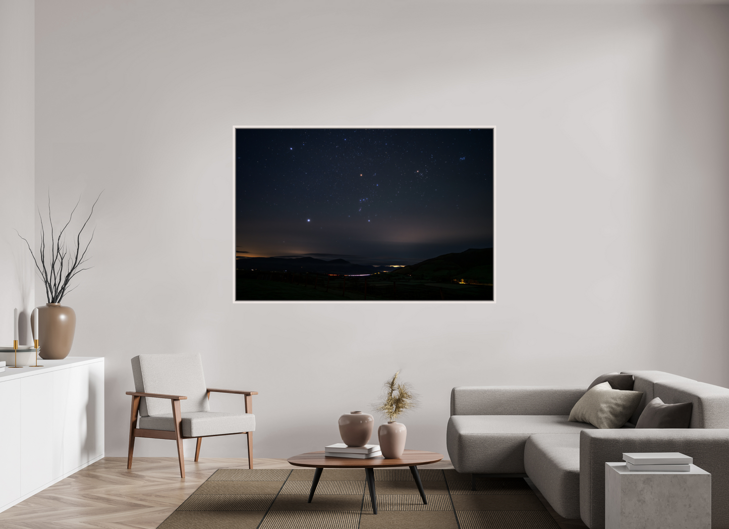 180 x 120 cm, White Frame Winter Stars over Keswick