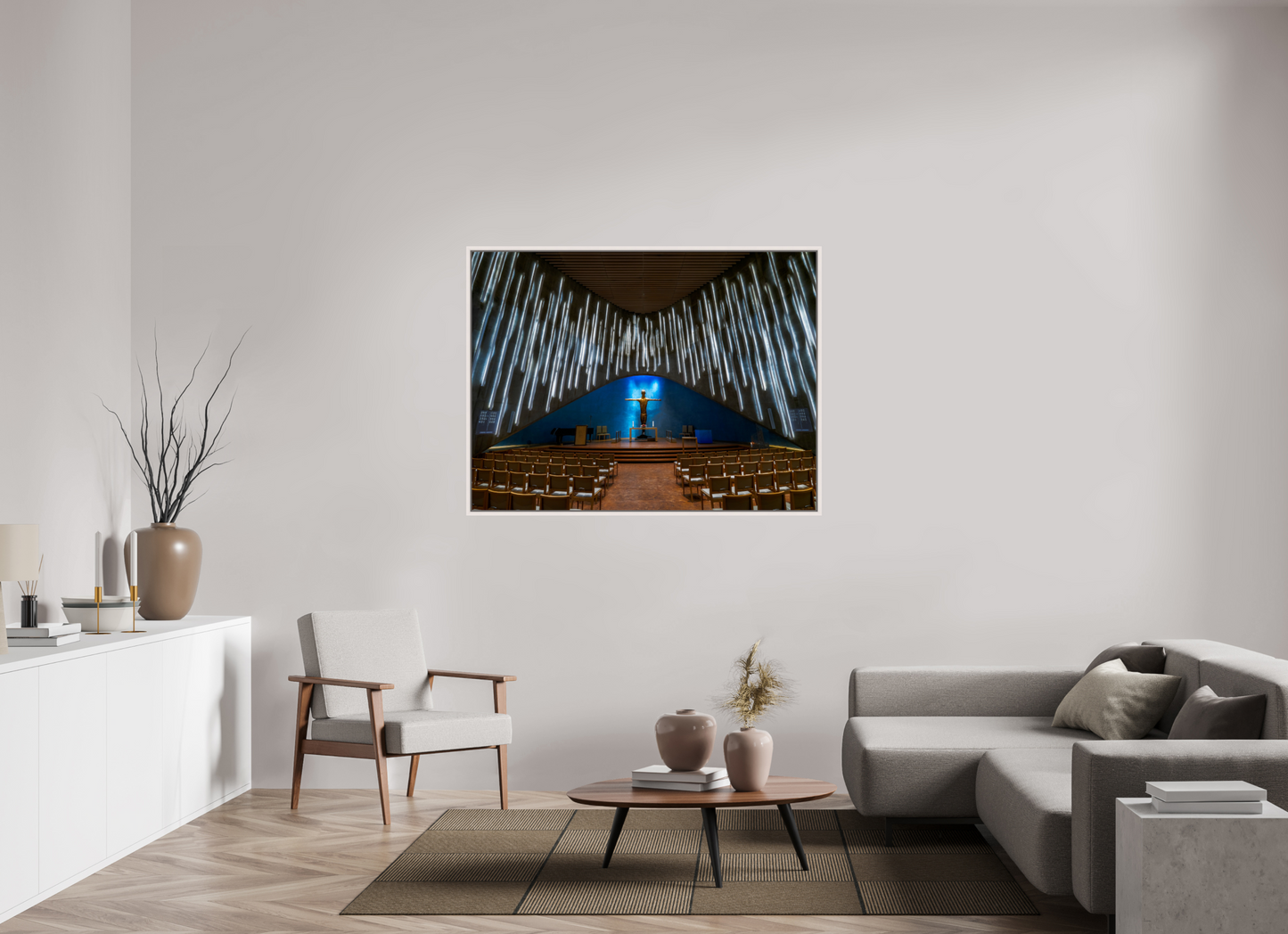 140 x 105 cm, White Frame Northern Lights Cathedral, Alta