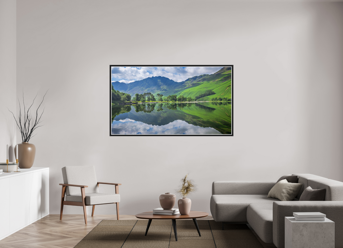 177.8 x 100 cm, Matt Black Frame Buttermere Summer reflections