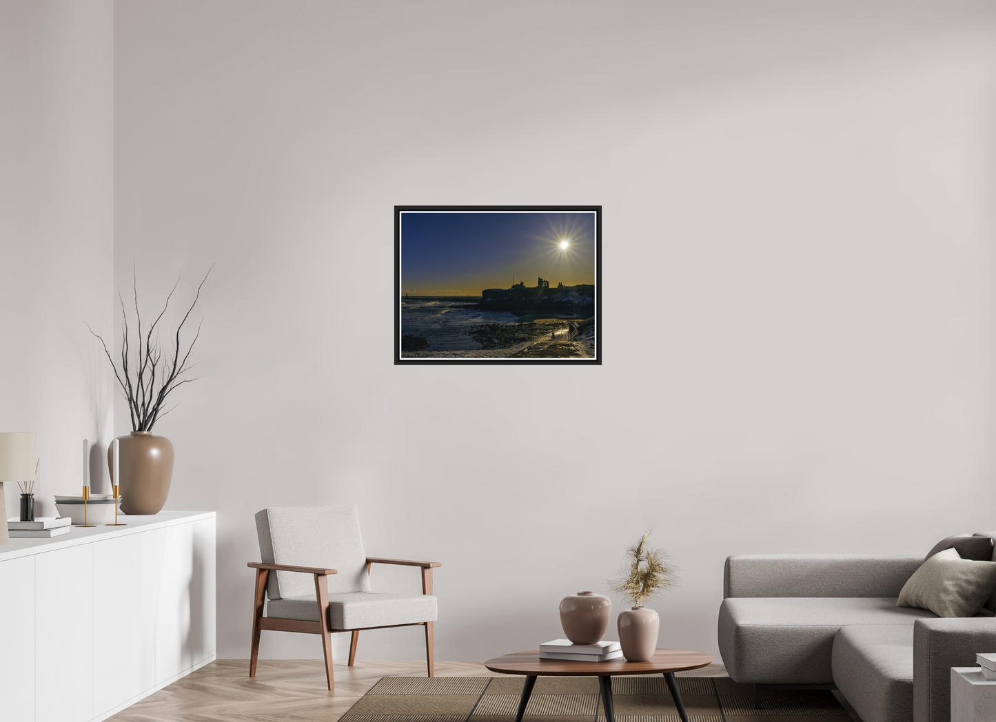 80 x 60 cm, Matt Black Frame Snowy Tynemouth January 4th 2026