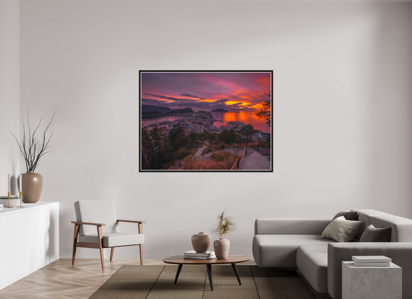 160 x 120 cm, Matt Black Frame Balmoral. Alesund Sunset