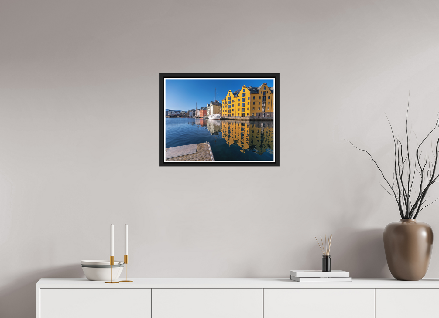 53.3 x 40 cm, Matt Black Frame Alesund reflections