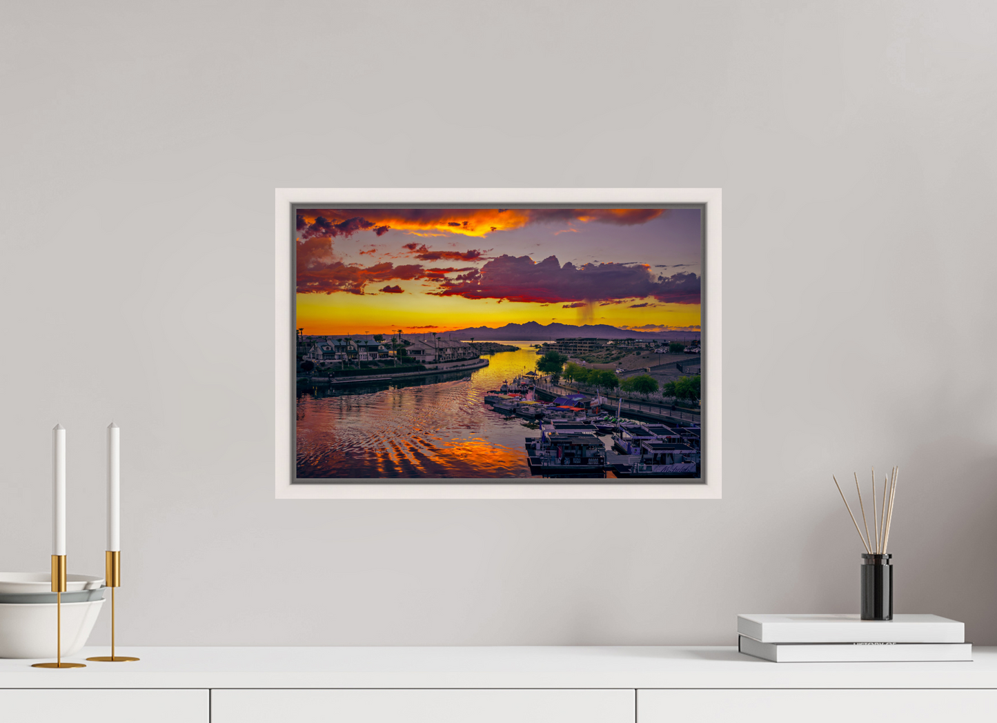 45 x 30 cm, White Frame Lake Havasu City Sunset