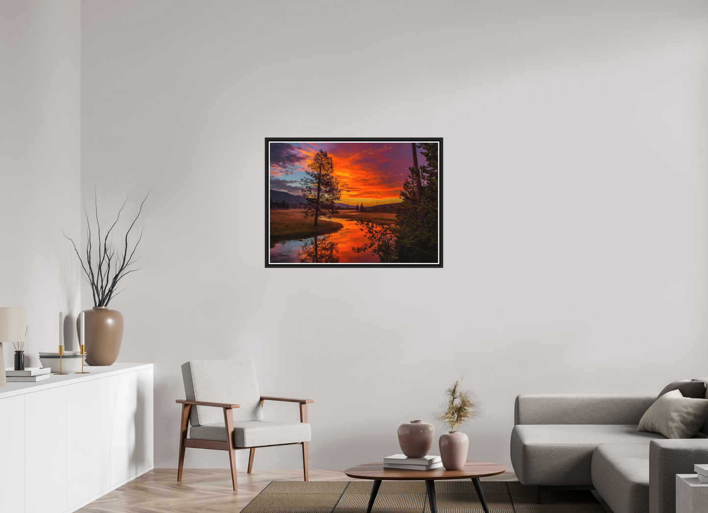 98 x 70 cm, Matt Black Frame Yellowstone Sunrise