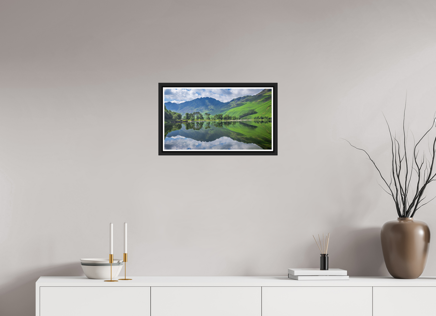 53.3 x 30 cm, Matt Black Frame Buttermere Summer reflections