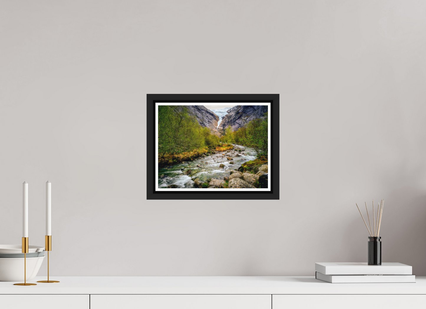 28 x 21 cm, Matt Black Frame Briksdal Glacier 2025