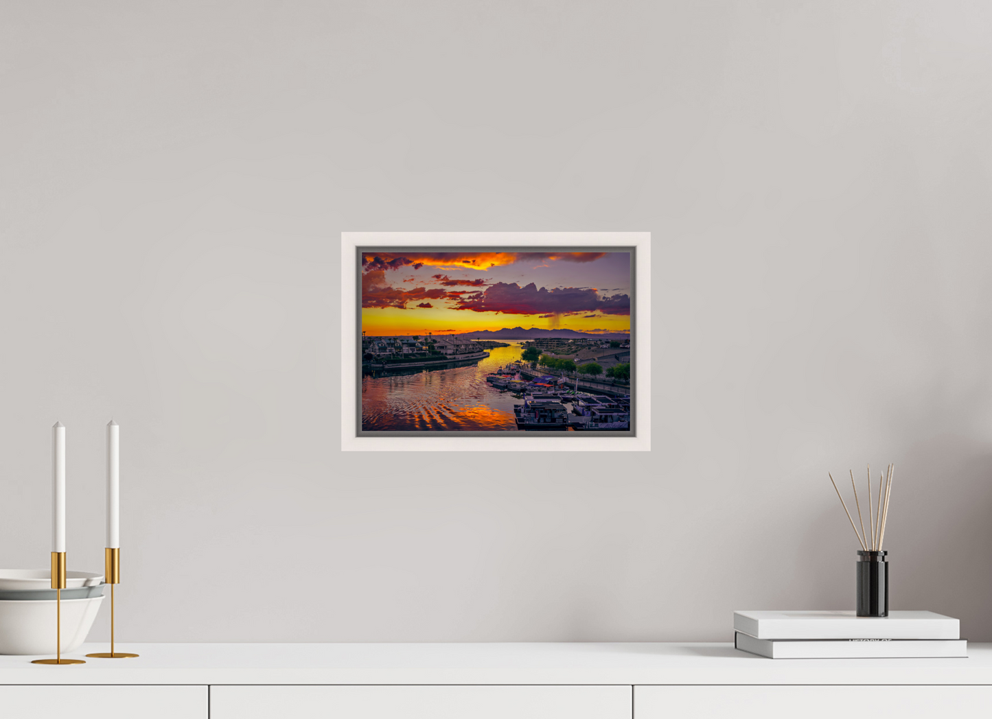 30 x 20 cm, White Frame Lake Havasu City Sunset