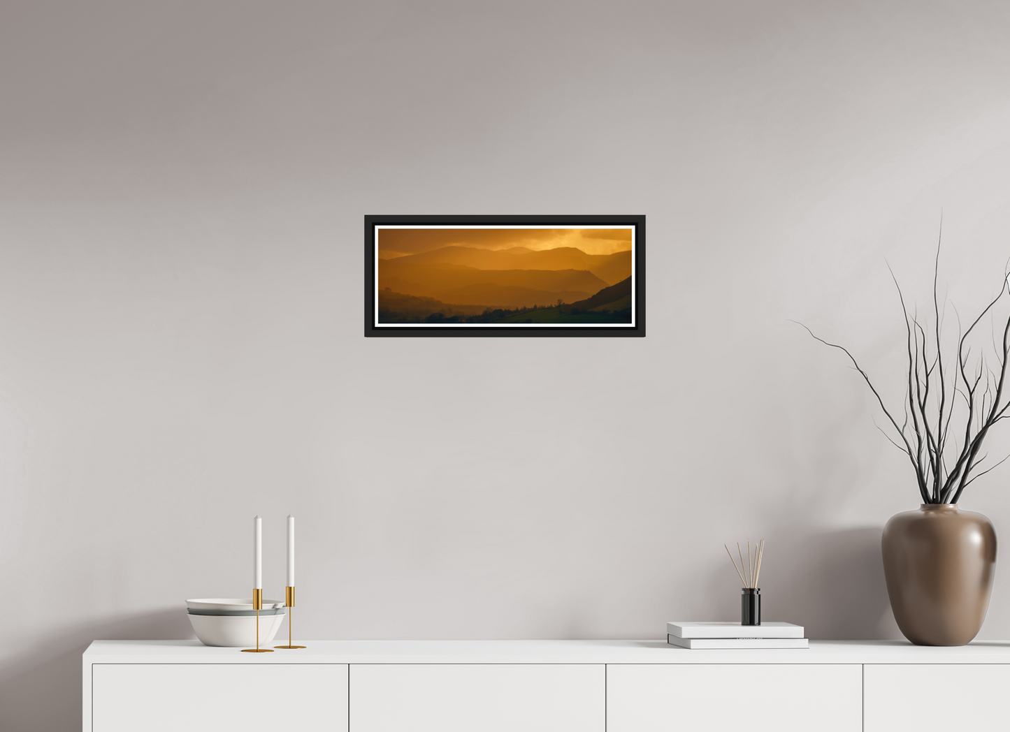 54.4 x 20 cm, Matt Black Frame Lakeland Layers from Near Howe