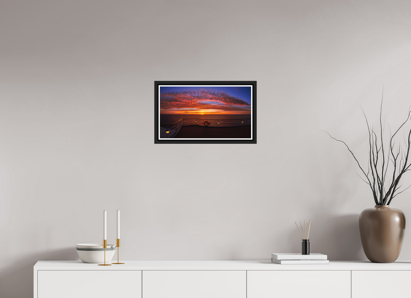 48 x 27 cm, Matt Black Frame Balmoral. Sunset off Norway