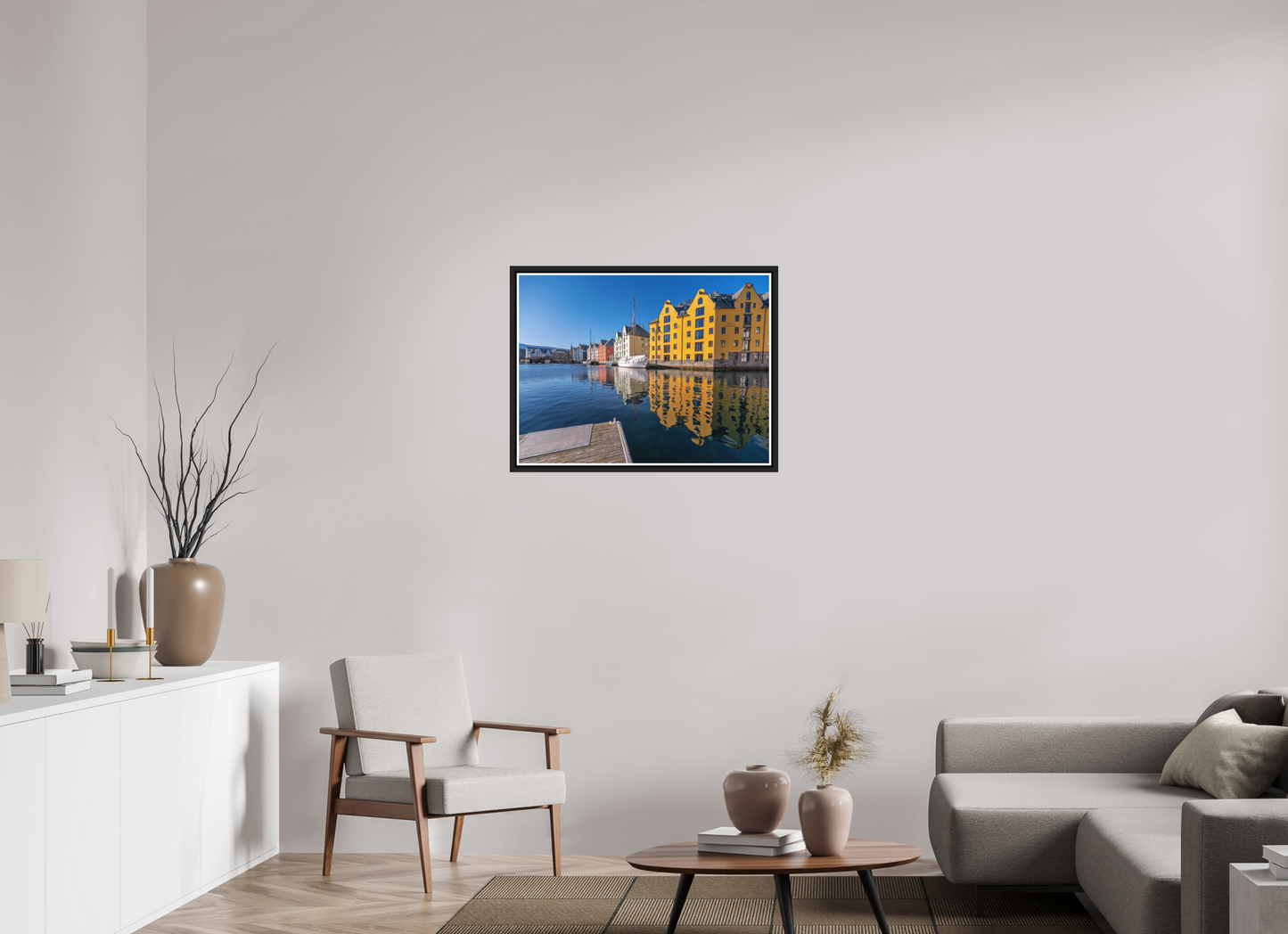 80 x 60 cm, Matt Black Frame Alesund reflections