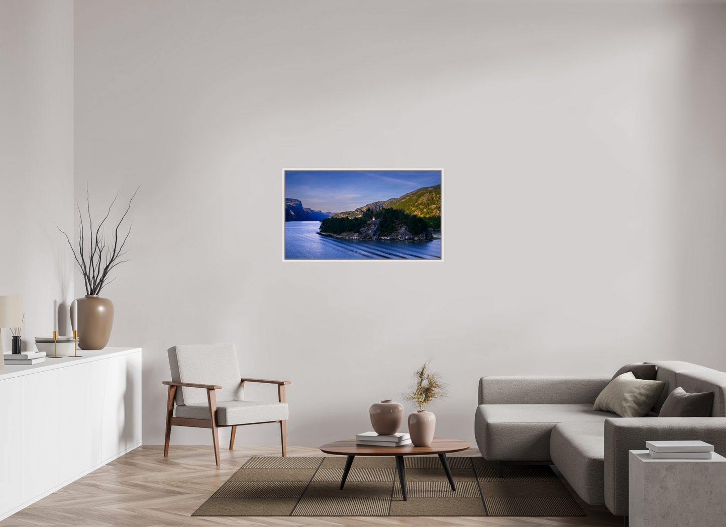 112 x 63 cm, White Frame Lysefjord Evening