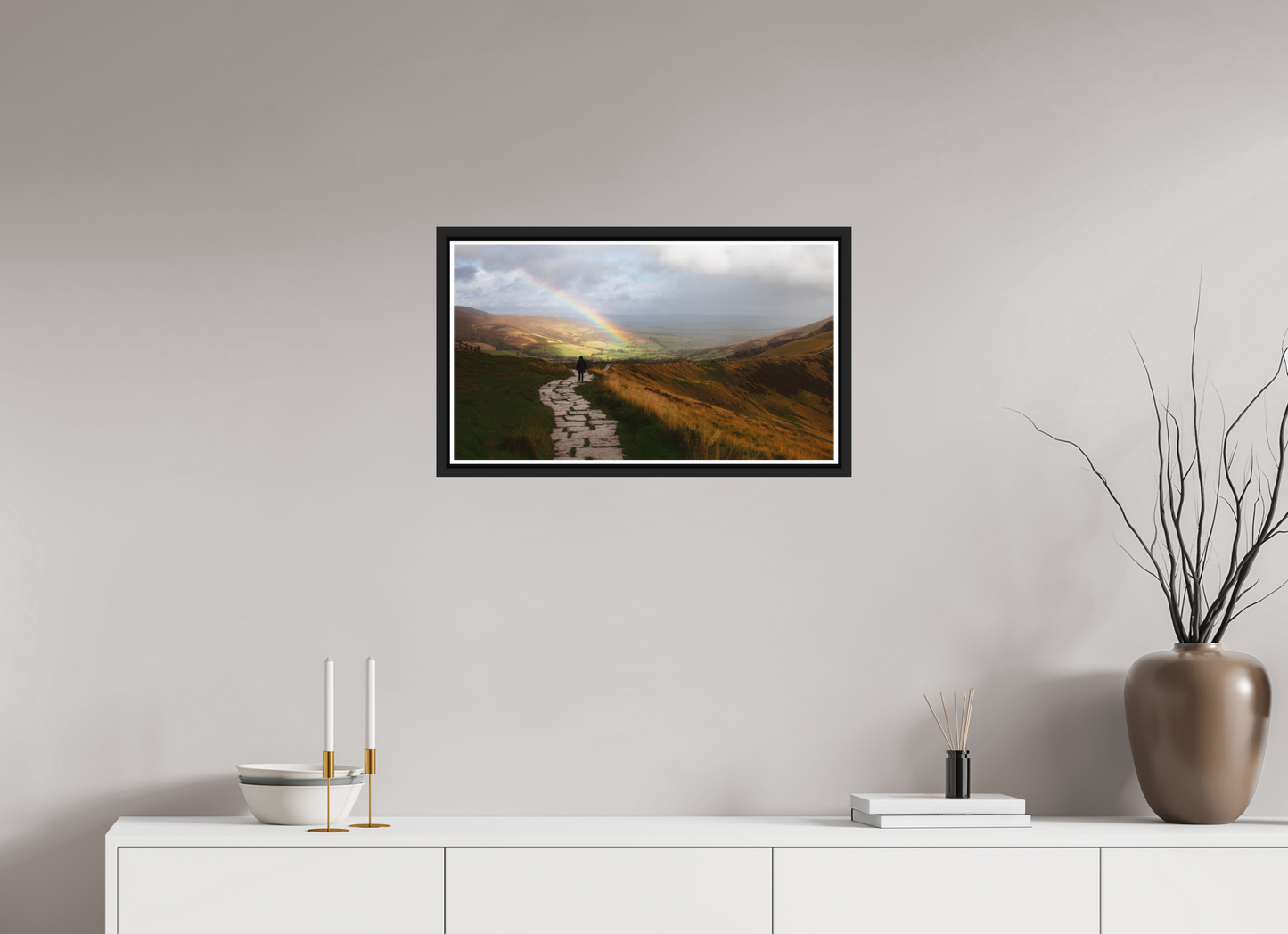 64 x 36 cm, Matt Black Frame Castleton after the rain