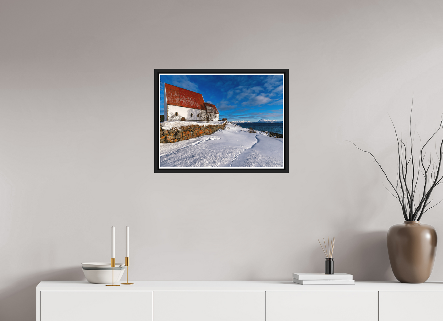 60 x 45 cm, Matt Black Frame Trondenes Church, Harstad