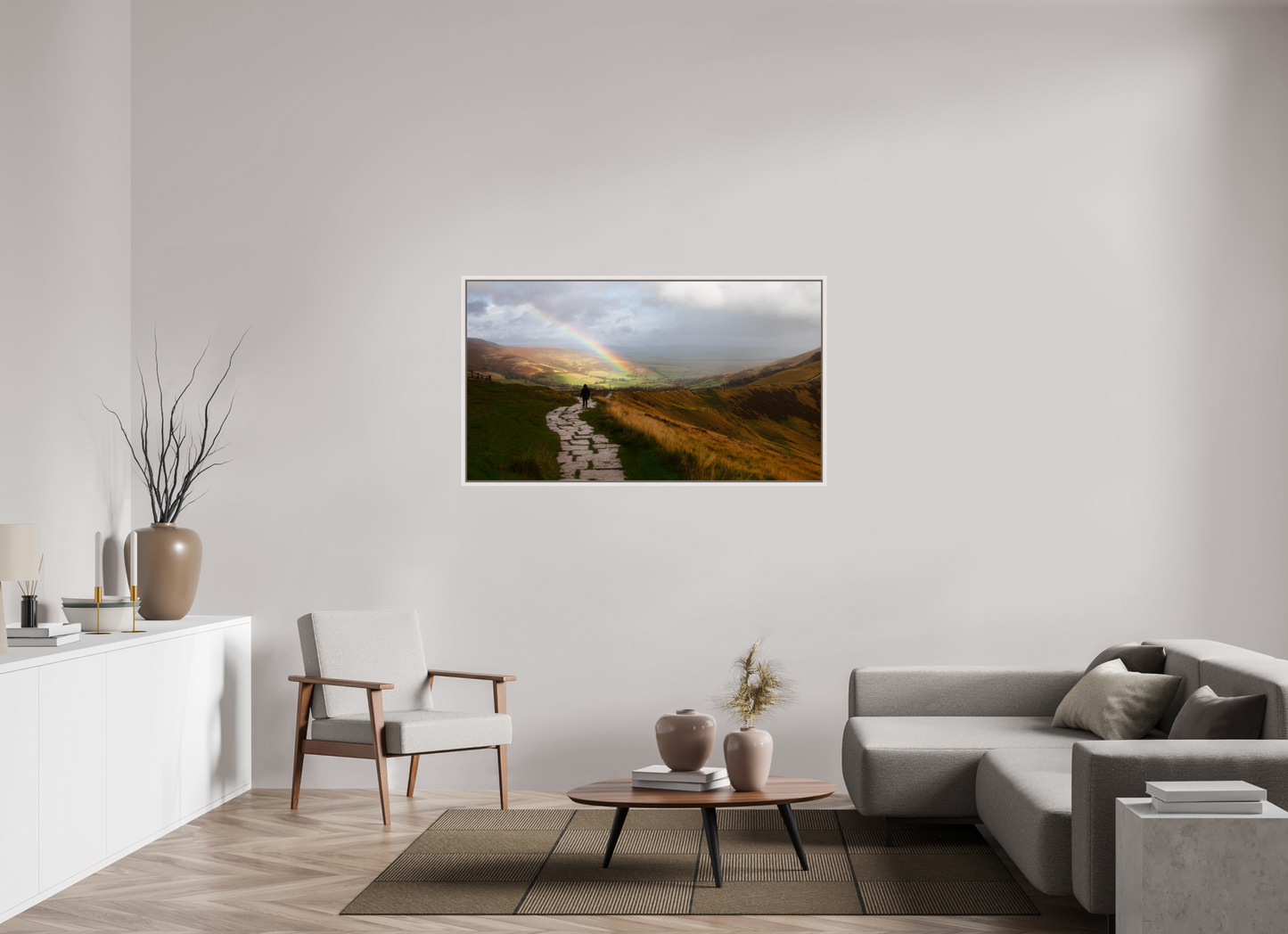 144 x 81 cm, White Frame Castleton after the rain