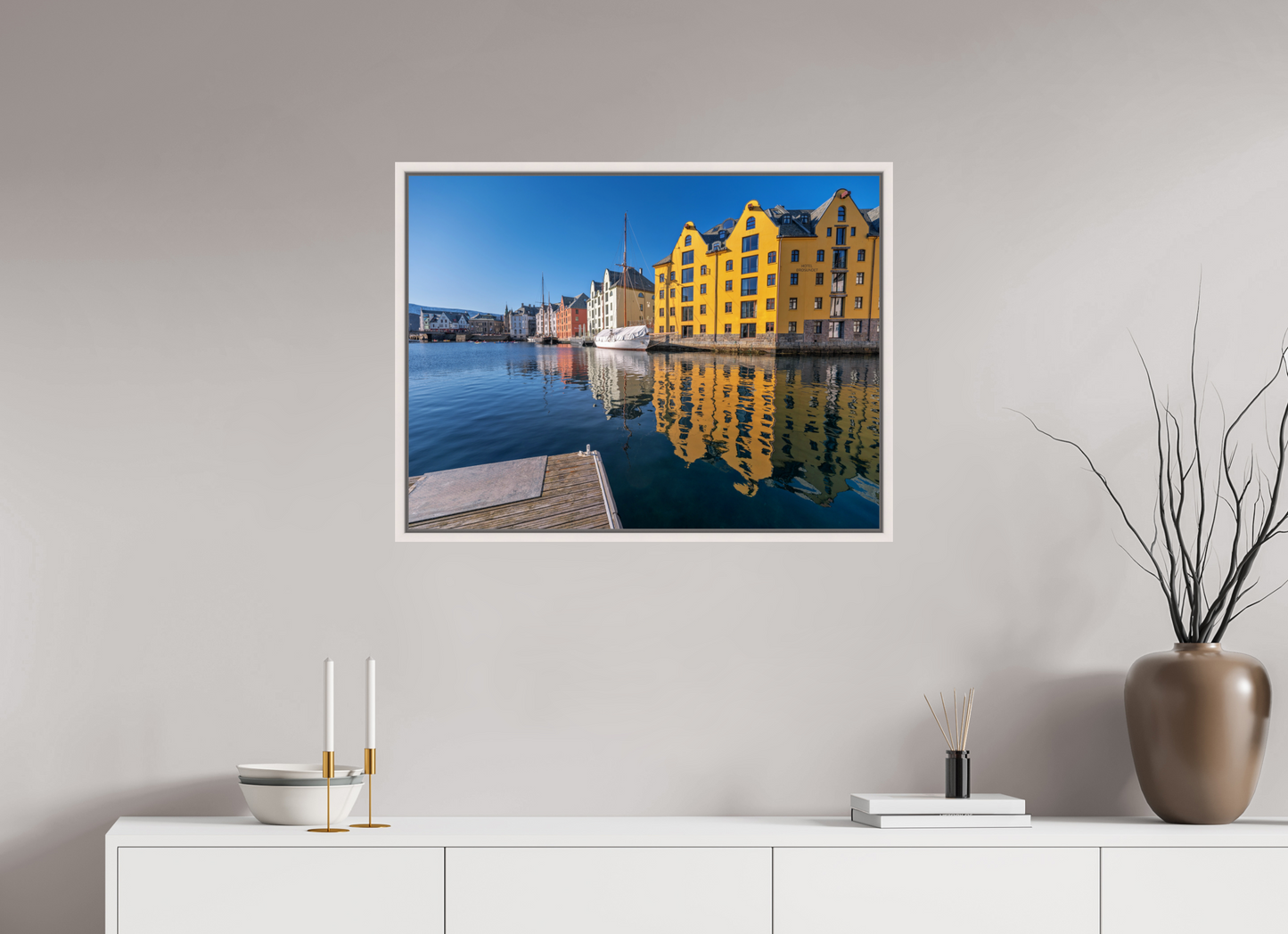 80 x 60 cm, White Frame Alesund reflections