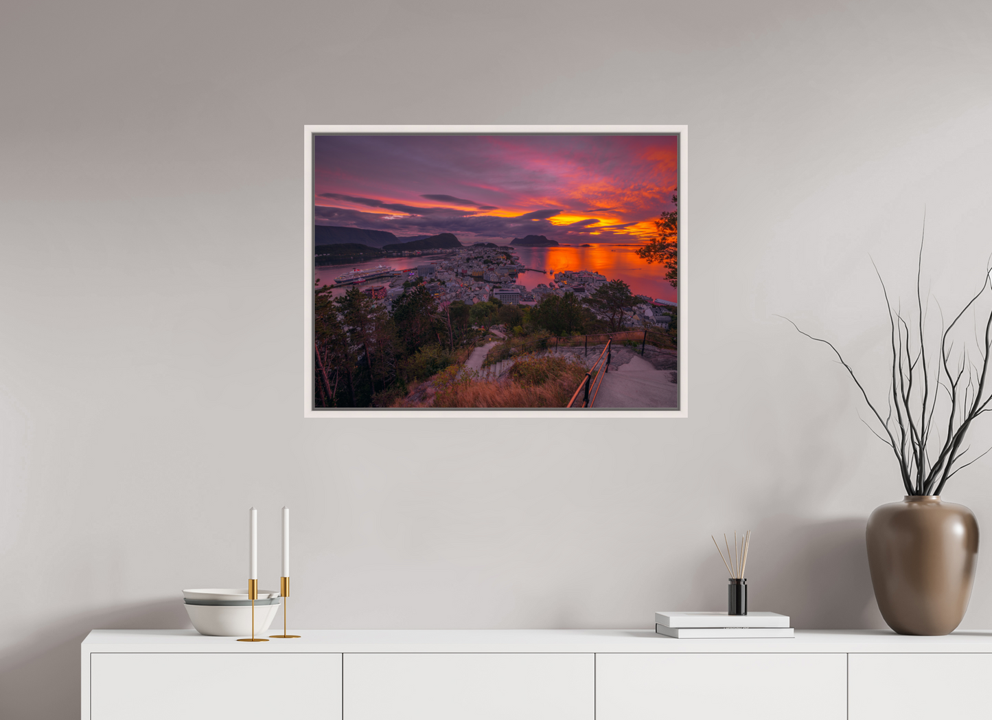 80 x 60 cm, White Frame Balmoral. Alesund Sunset