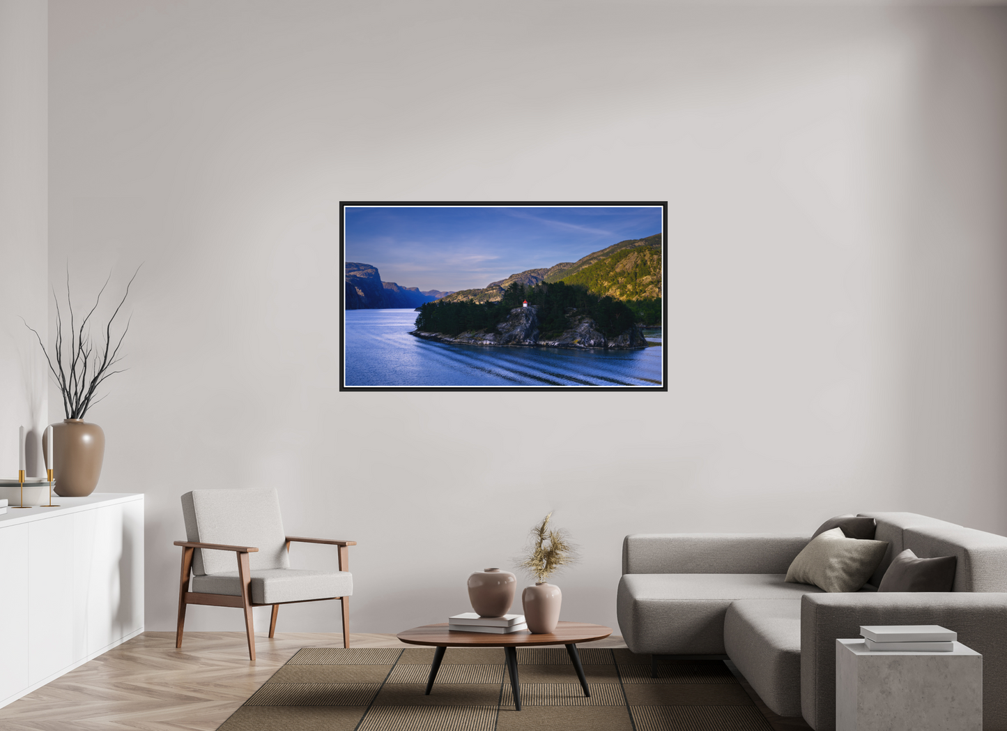 160 x 90 cm, Matt Black Frame Lysefjord Evening