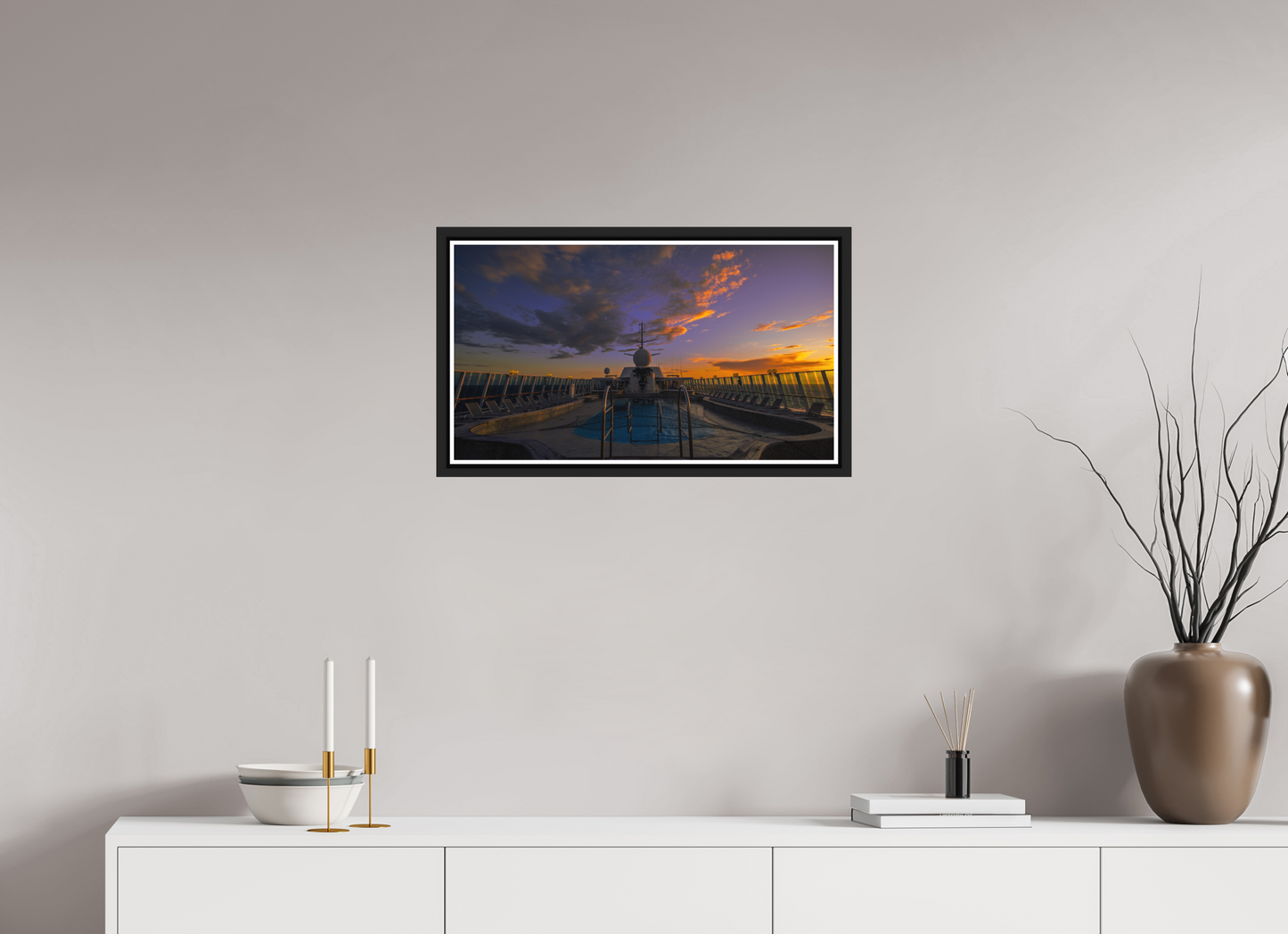 64 x 36 cm, Matt Black Frame Balmoral Sunset by the Pool