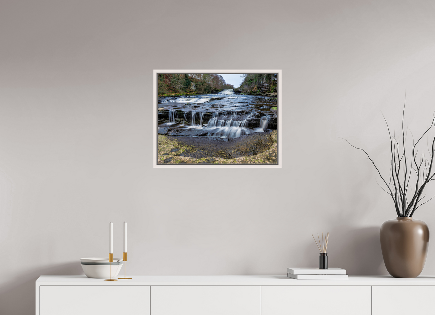 60 x 45 cm, White Frame Lower Aysgarth Falls