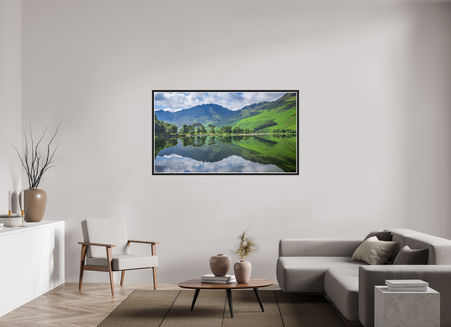 160 x 90 cm, Matt Black Frame Buttermere Summer reflections