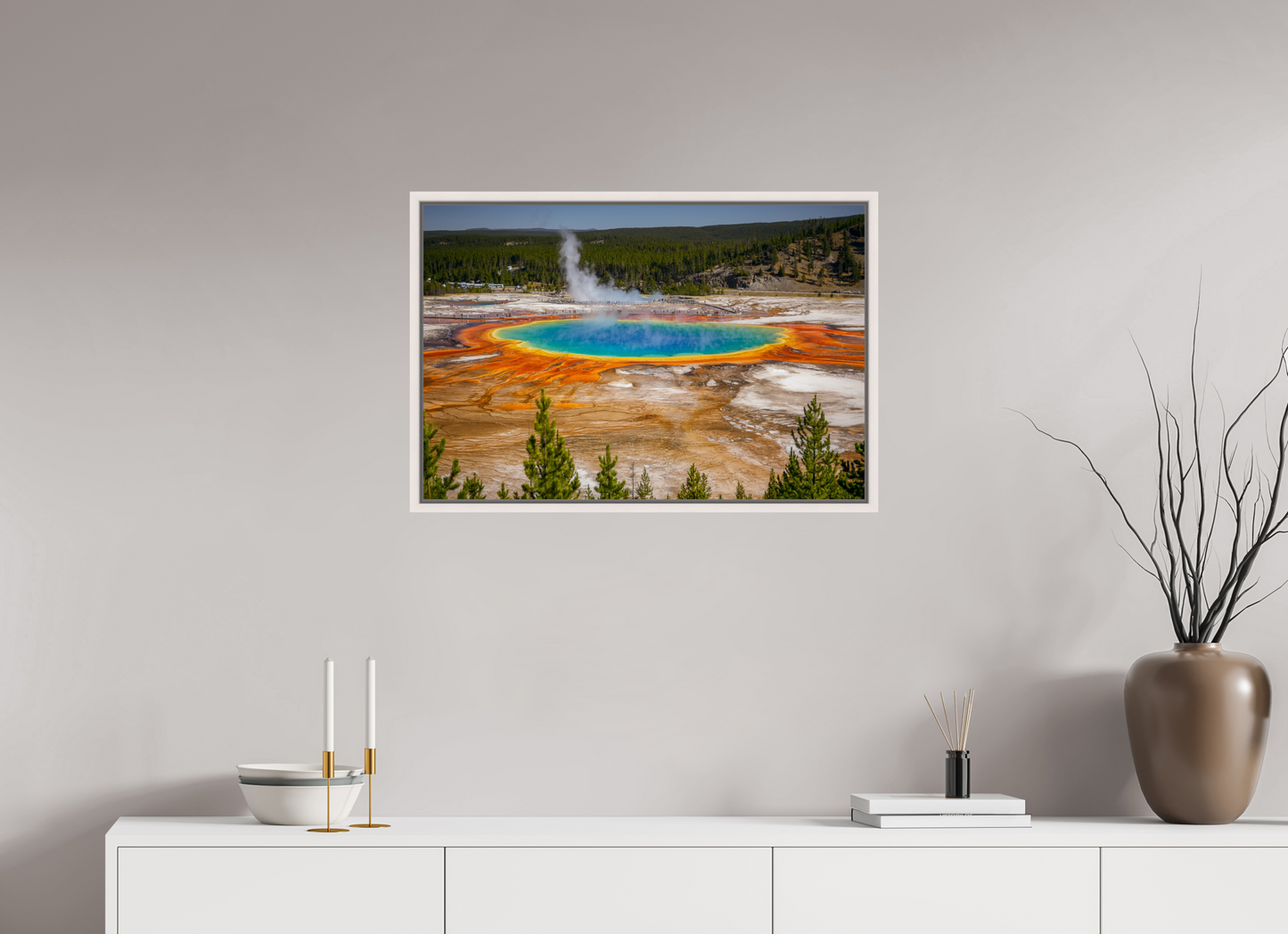 75 x 50 cm, White Frame The Grand Prismatic Spring, Yellowstone