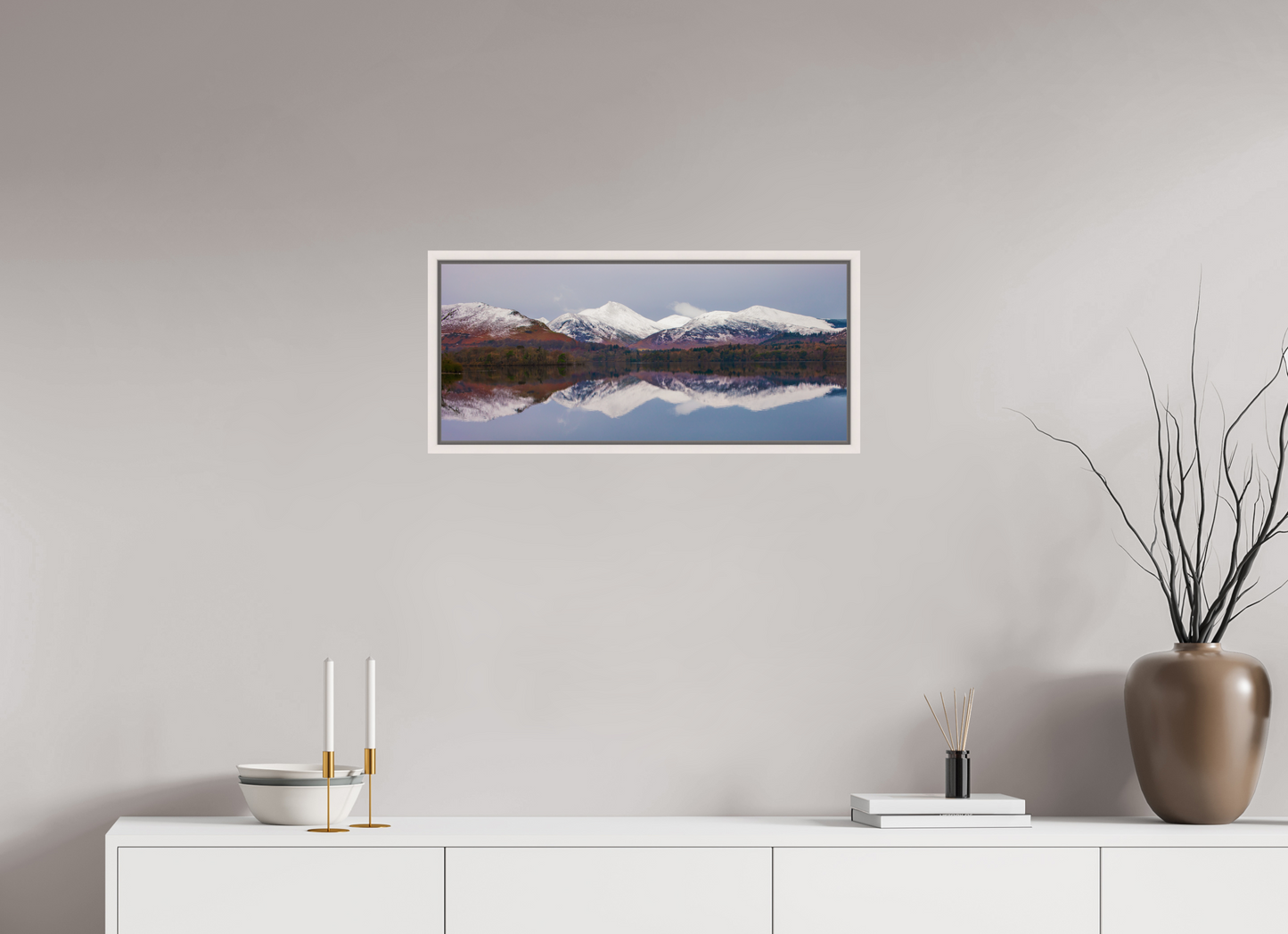 68.9 x 30 cm, White Frame Derwentwater, January 2018