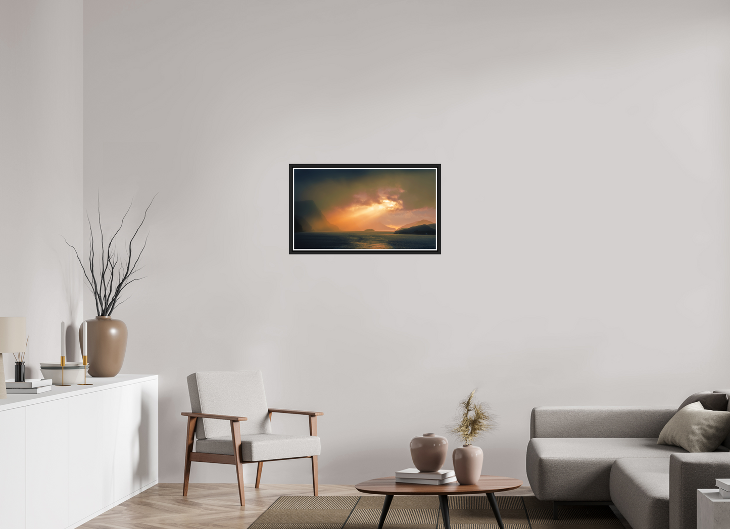 80 x 45 cm, Matt Black Frame Olden Sunset
