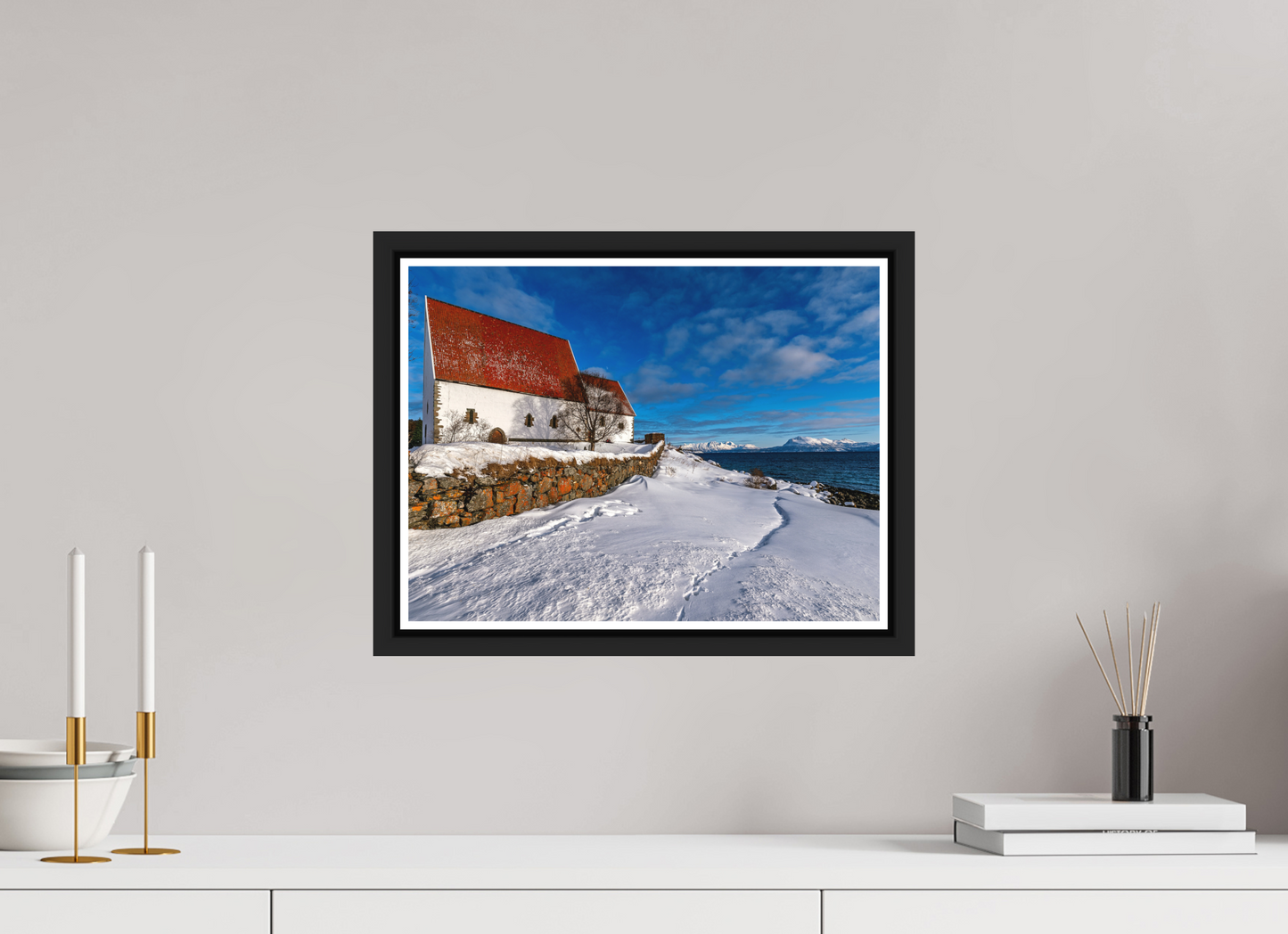 40 x 30 cm, Matt Black Frame Trondenes Church, Harstad