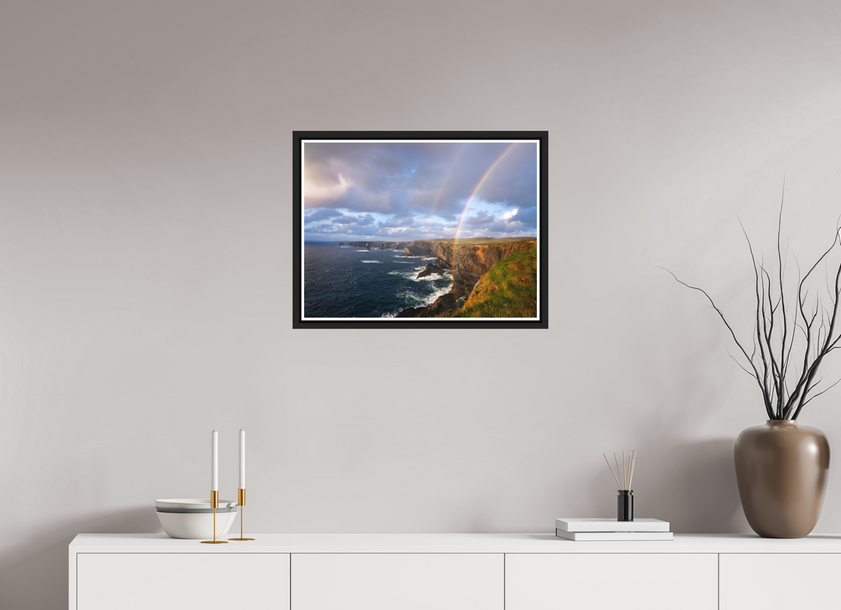 60 x 45 cm, Matt Black Frame Kilkee Cliffs rainbow