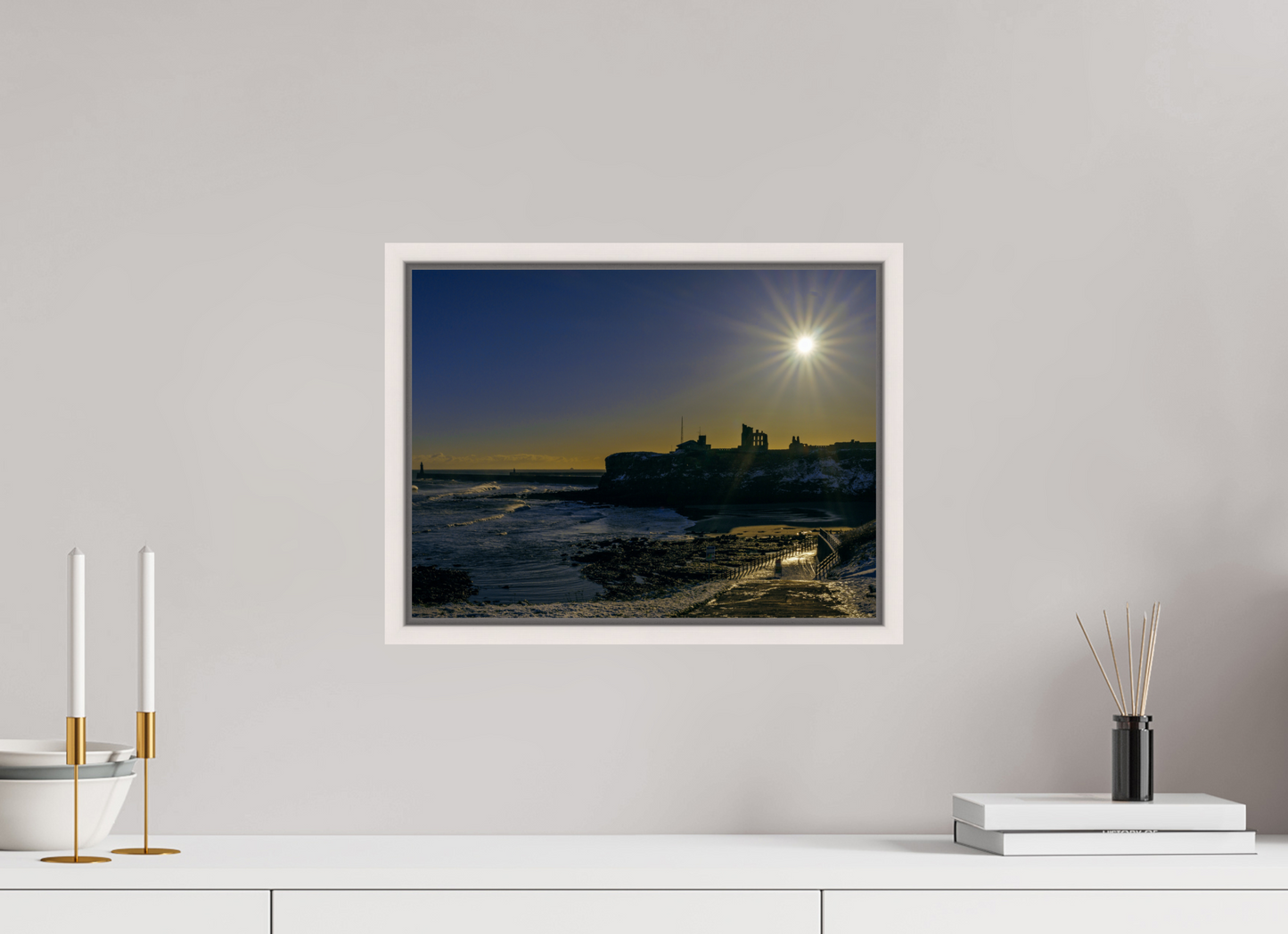 40 x 30 cm, White Frame Snowy Tynemouth January 4th 2026