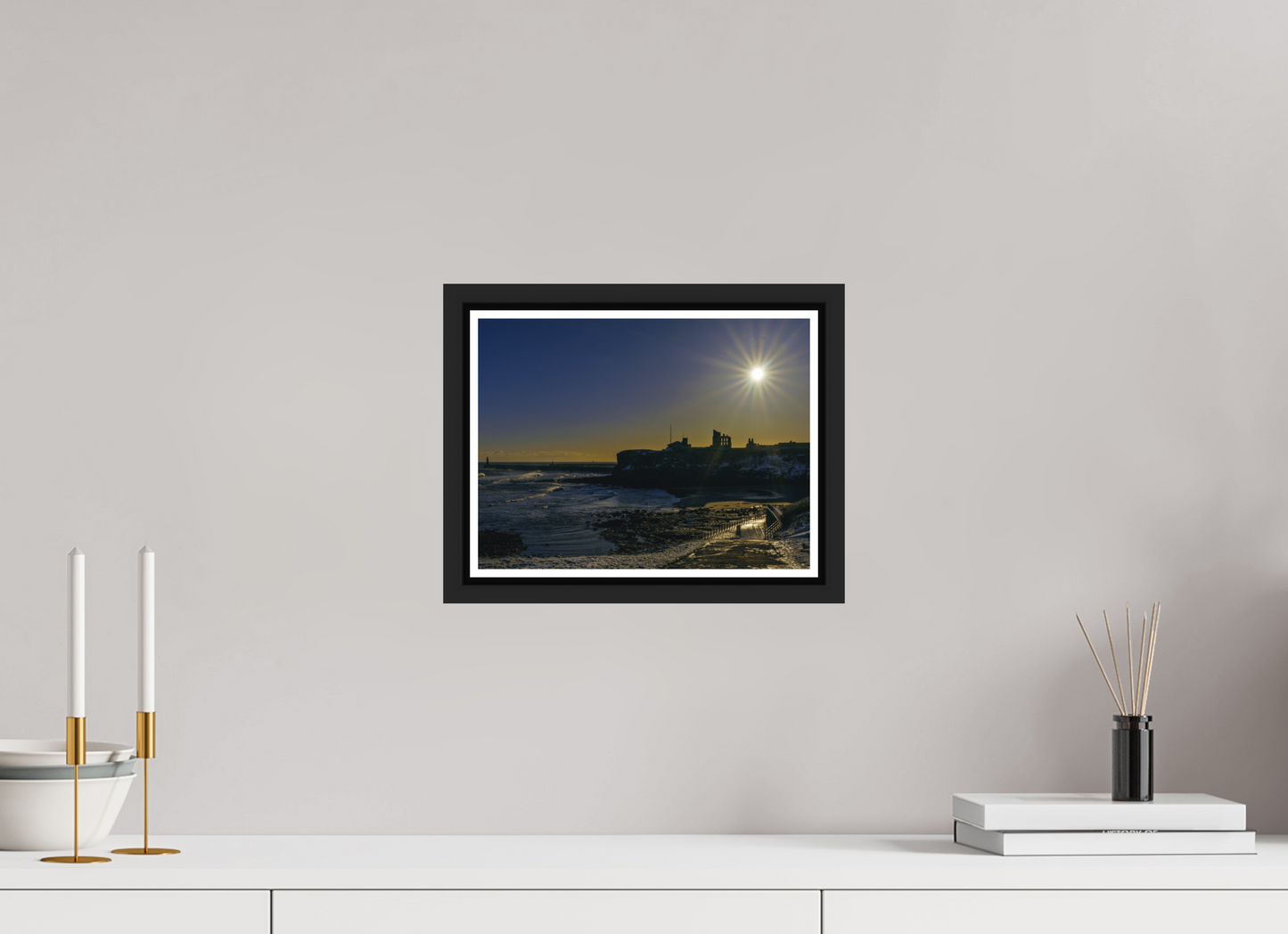 28 x 21 cm, Matt Black Frame Snowy Tynemouth January 4th 2026
