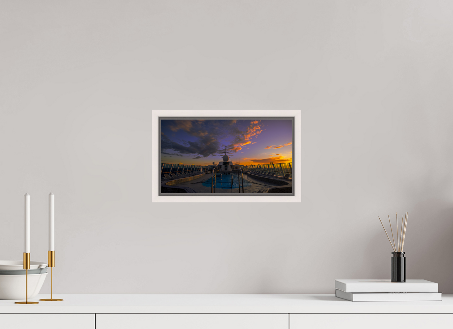 32 x 18 cm, White Frame Balmoral Sunset by the Pool