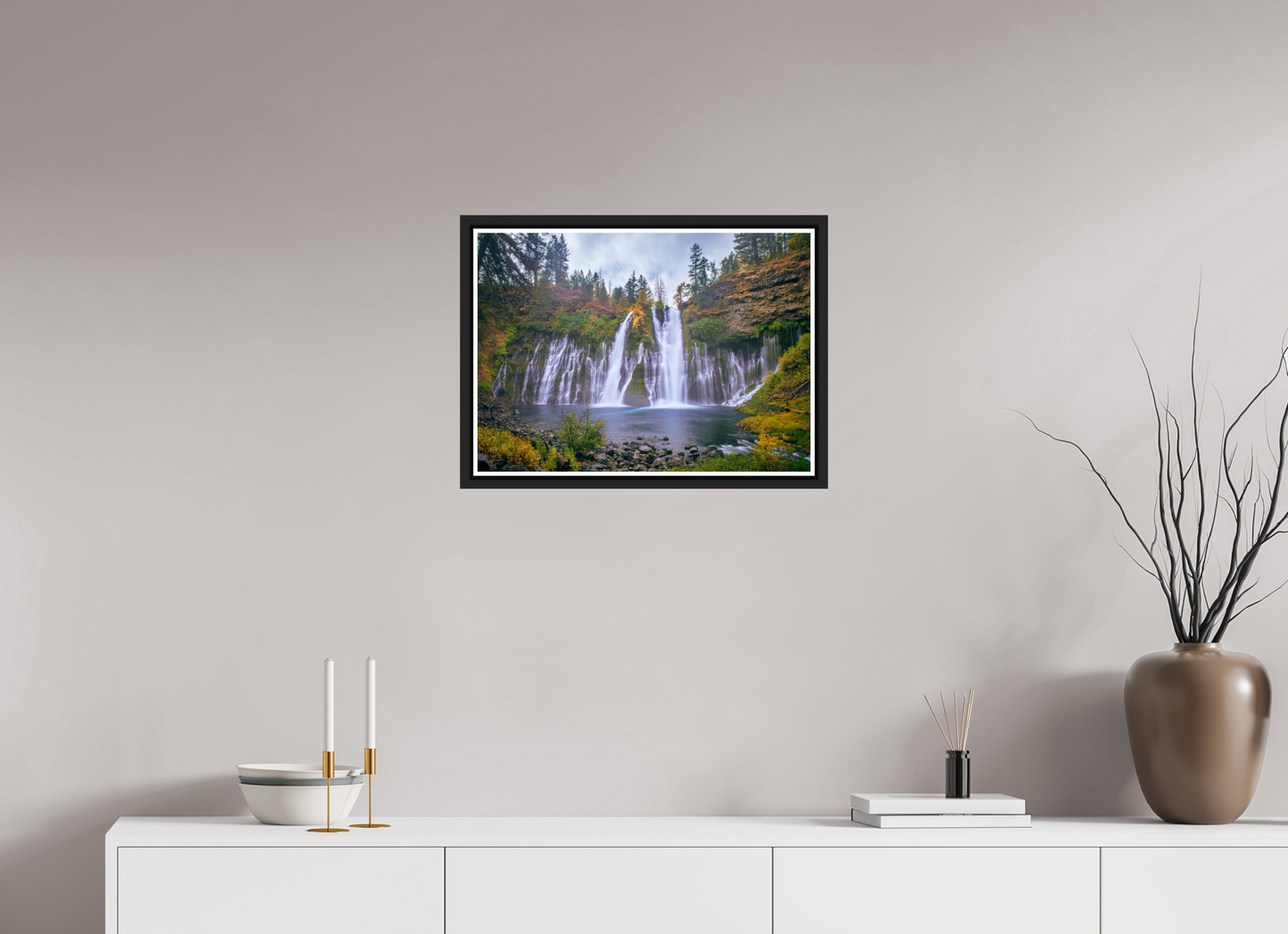 56 x 40 cm, Matt Black Frame Burney Falls Autumn 2018
