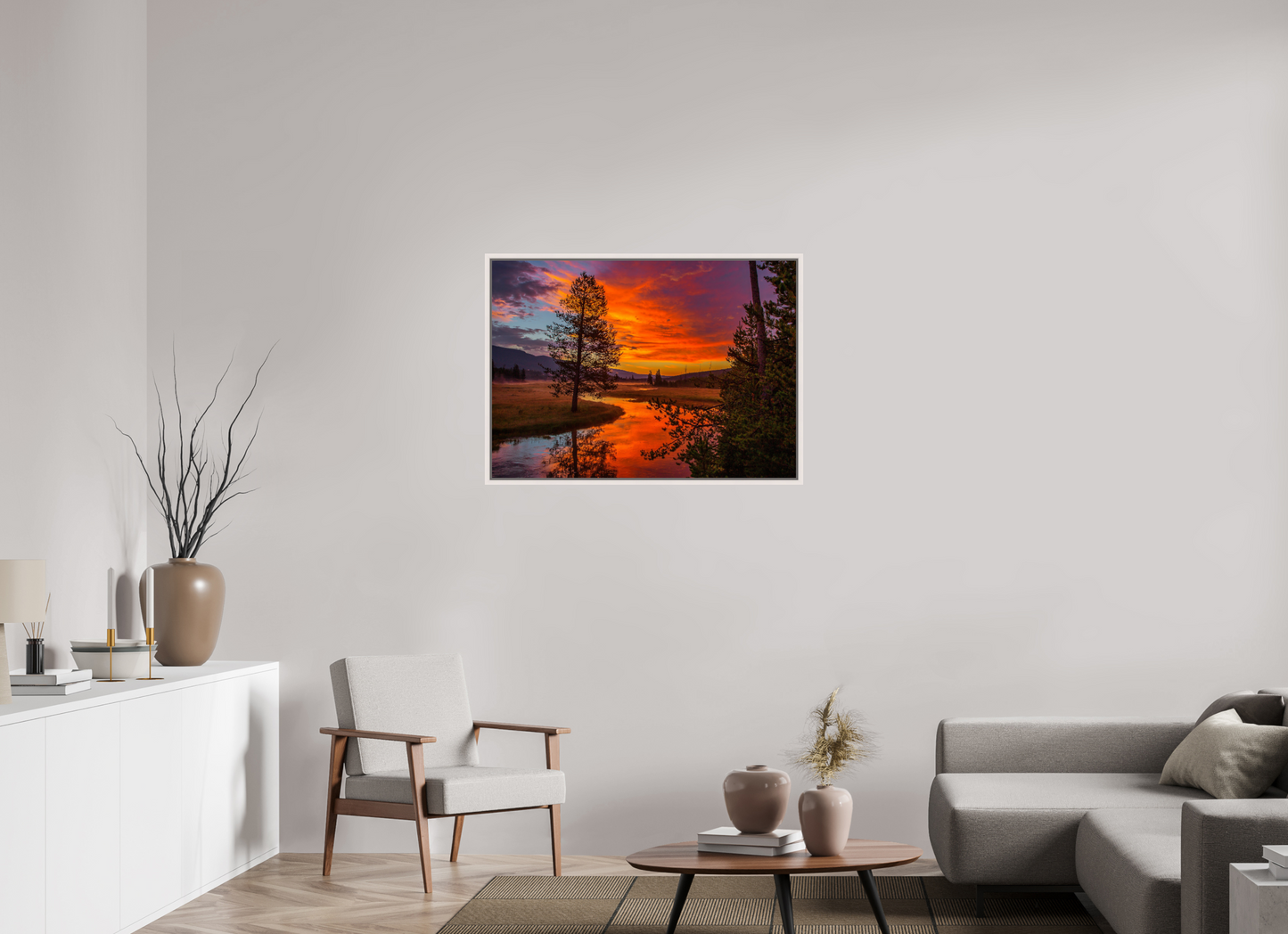 98 x 70 cm, White Frame Yellowstone Sunrise