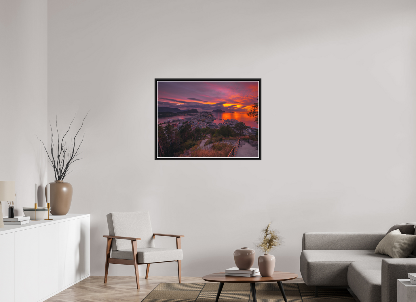 100 x 75 cm, Matt Black Frame Balmoral. Alesund Sunset