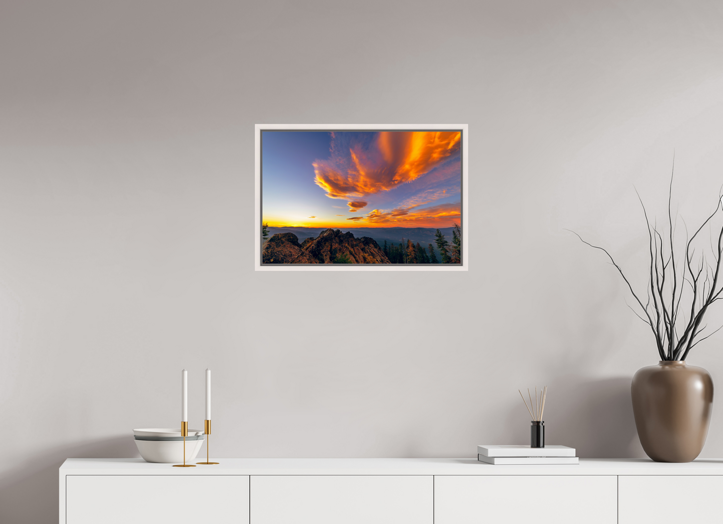 60 x 40 cm, White Frame Mills Peak Sunset
