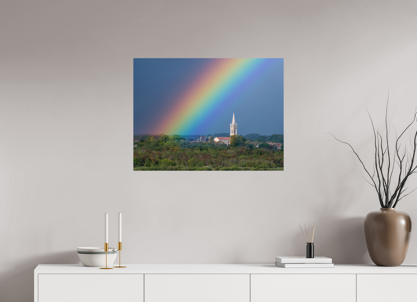 80 x 60 cm, Photo Print On Fuji Crystal DP II Church and rainbow