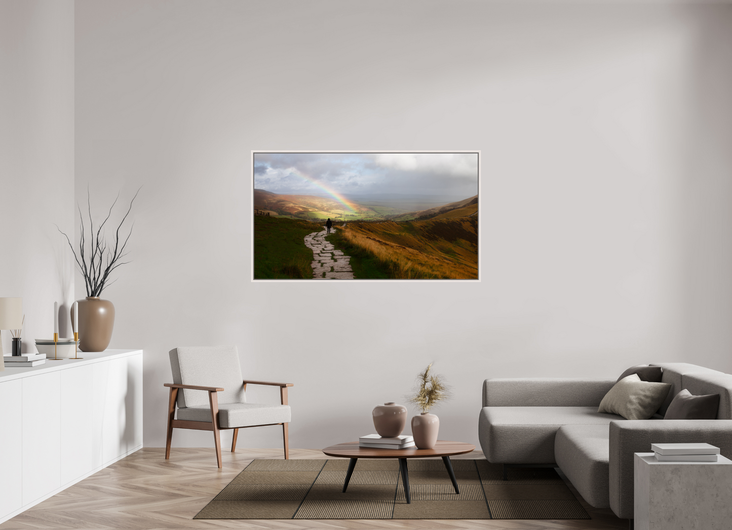 160 x 90 cm, White Frame Castleton after the rain