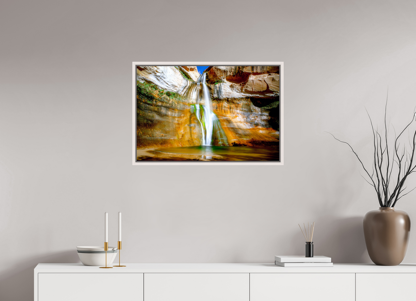 75 x 50 cm, White Frame Calf Creek Falls