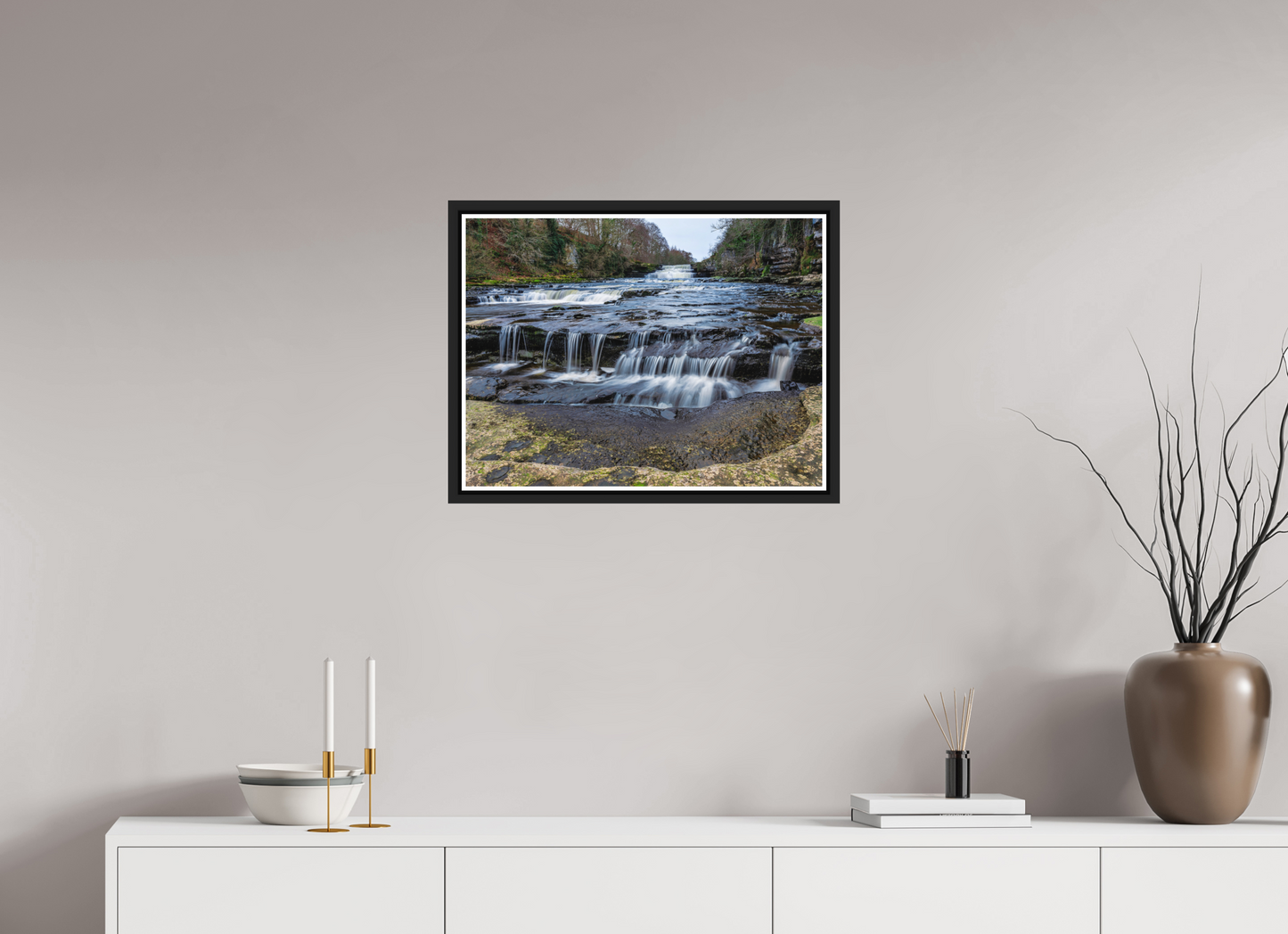 60 x 45 cm, Matt Black Frame Lower Aysgarth Falls
