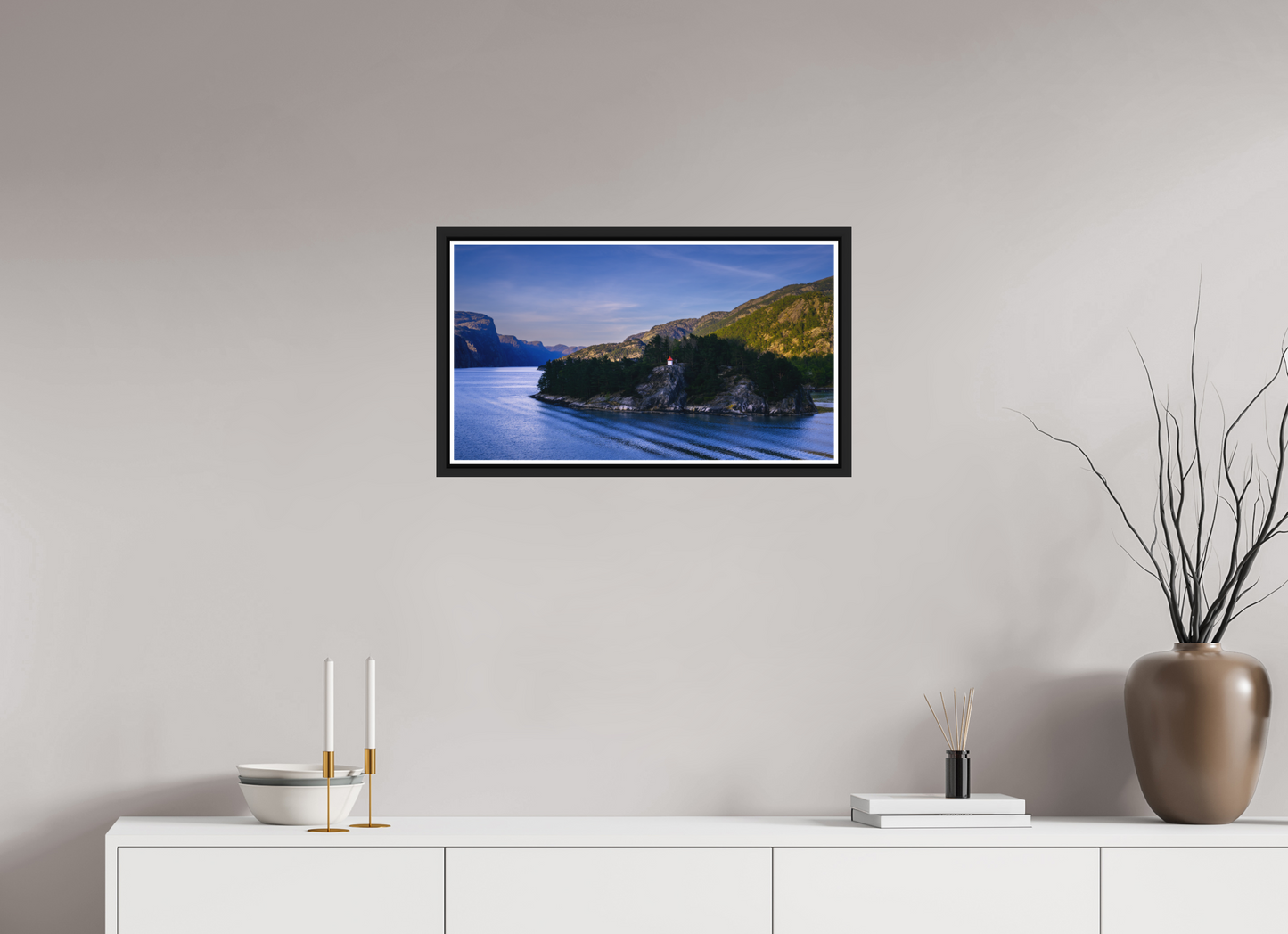 64 x 36 cm, Matt Black Frame Lysefjord Evening
