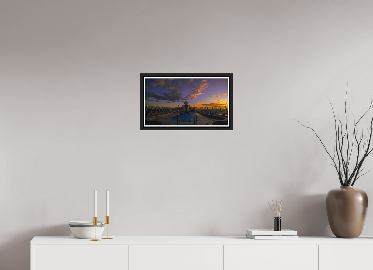 48 x 27 cm, Matt Black Frame Balmoral Sunset by the Pool