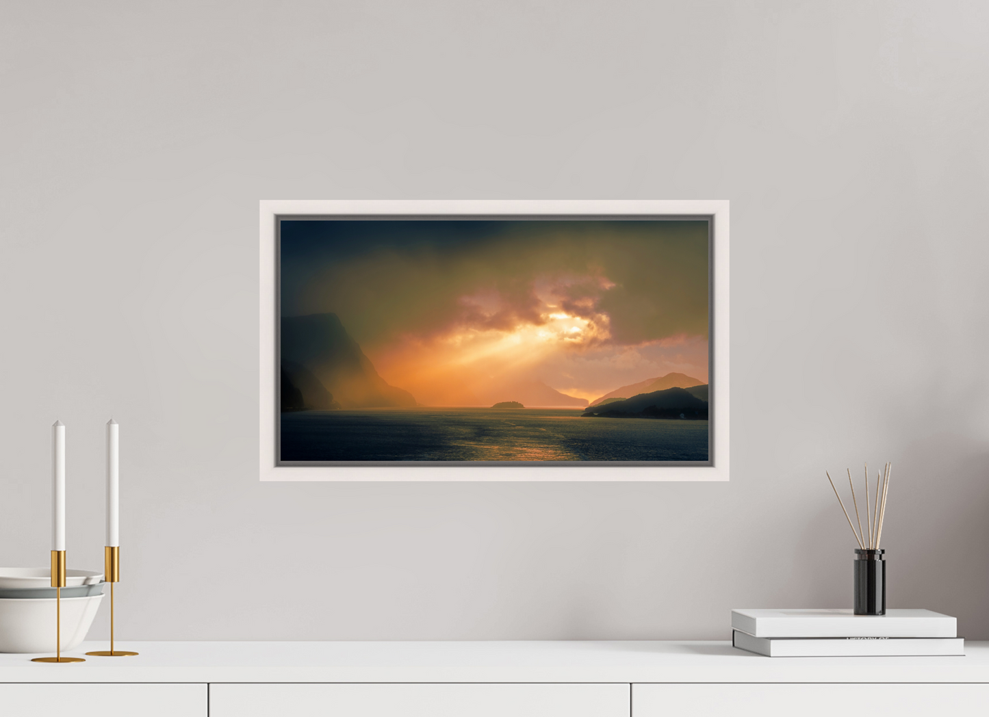 48 x 27 cm, White Frame Olden Sunset