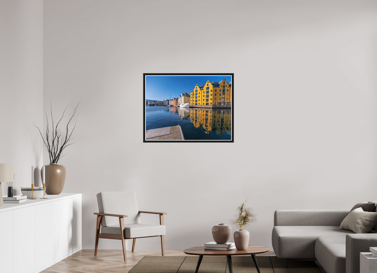 93.3 x 70 cm, Matt Black Frame Alesund reflections
