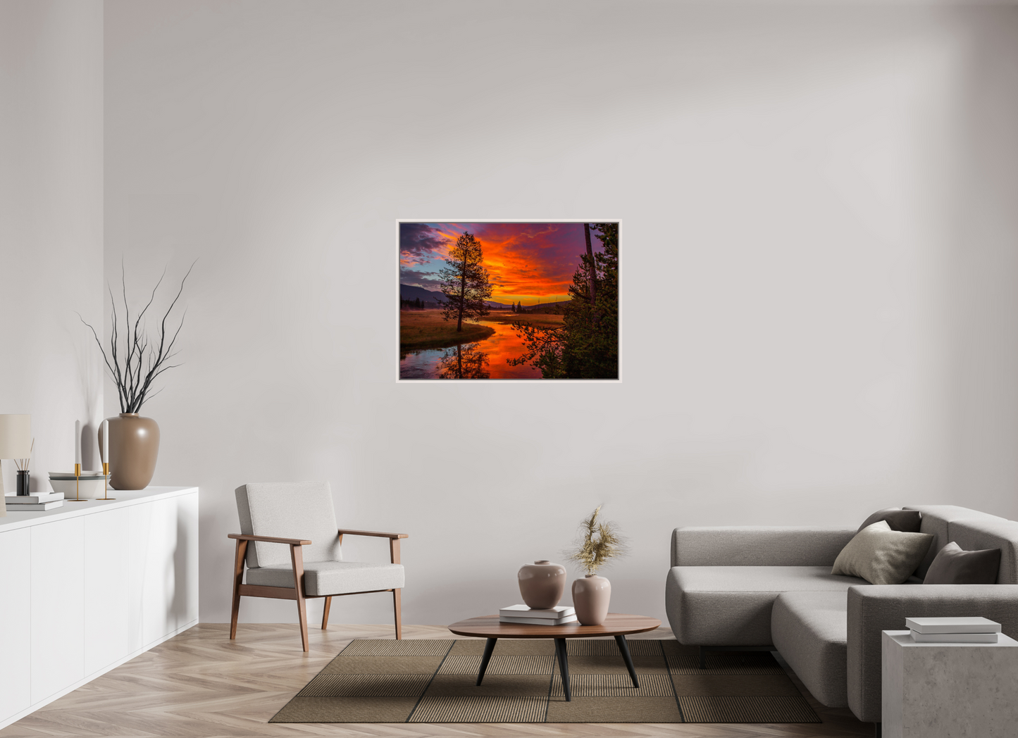 112 x 80 cm, White Frame Yellowstone Sunrise