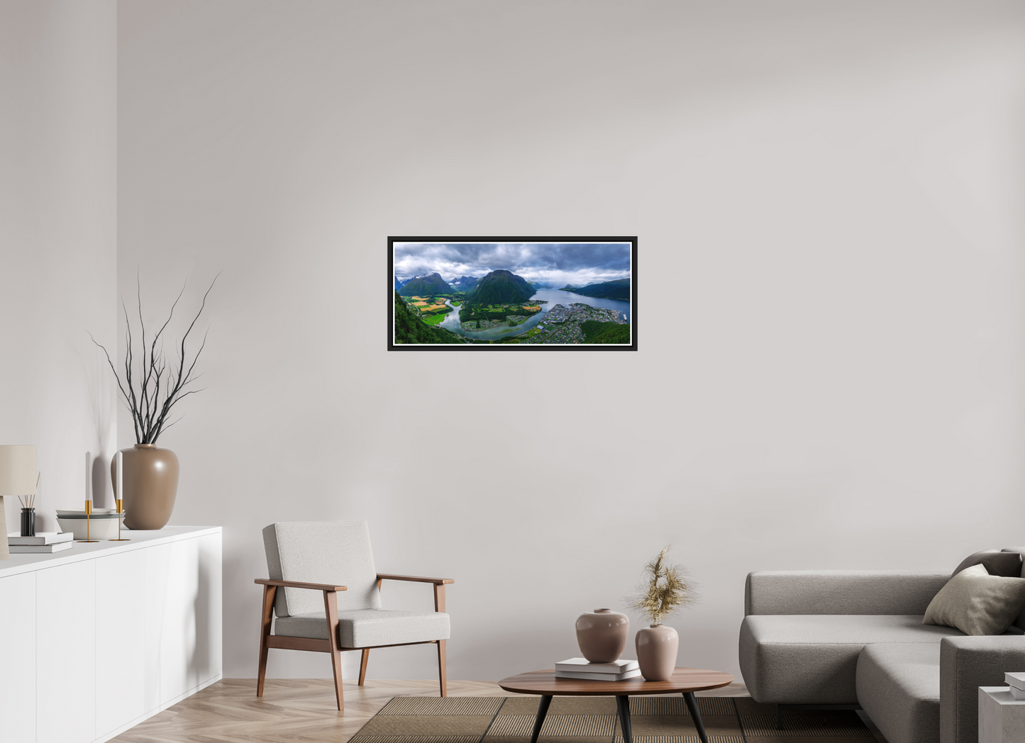 94.7 x 40 cm, Matt Black Frame Andalsnes View from the Rampestreken