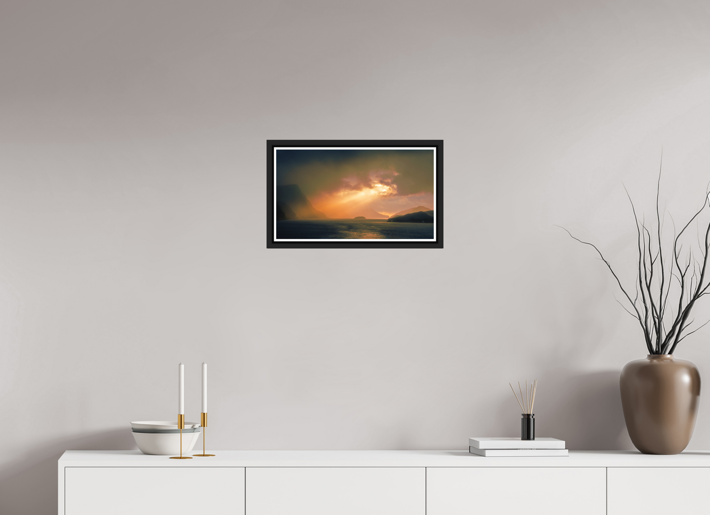 48 x 27 cm, Matt Black Frame Olden Sunset